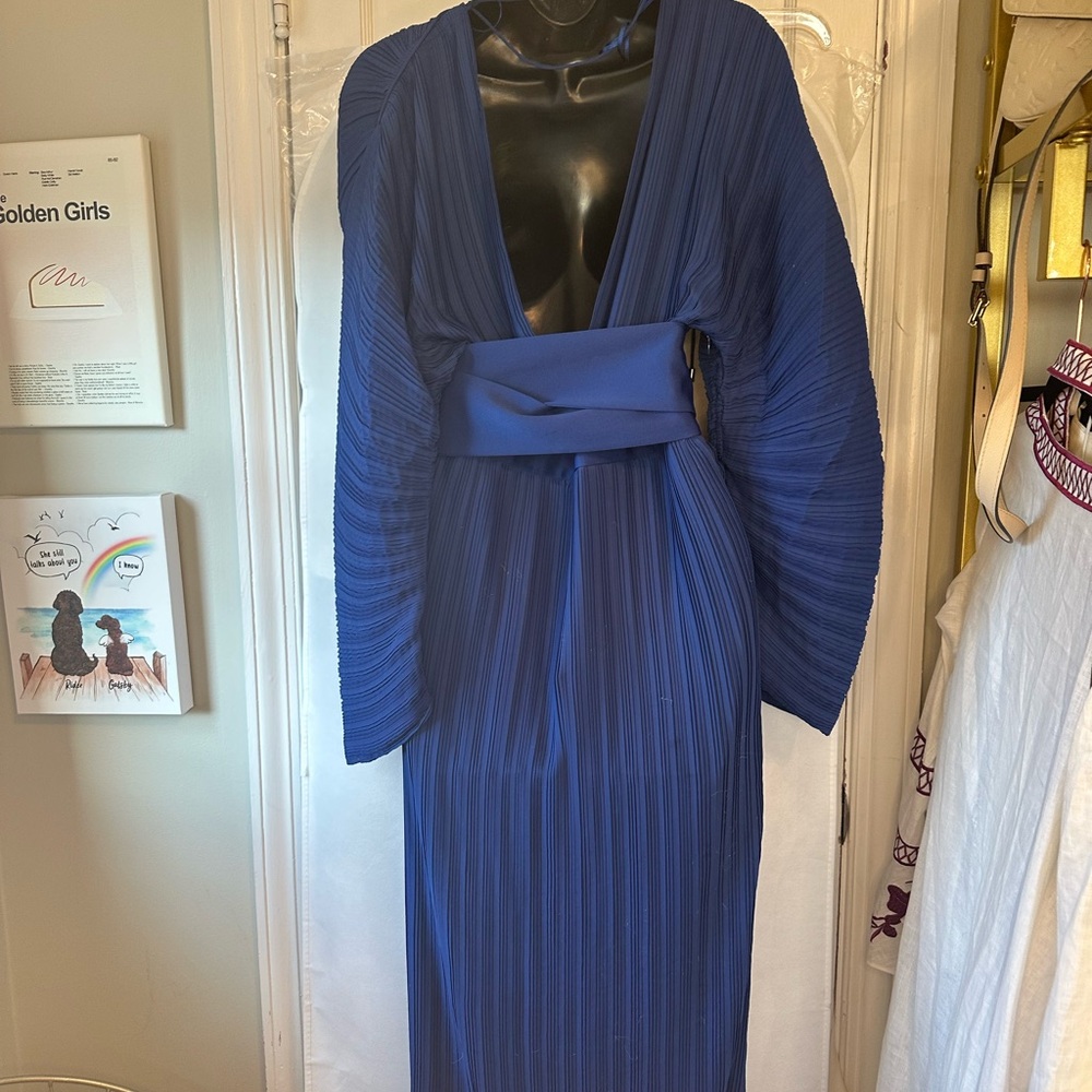 C/MEO COLLECTIVE Decided Cobalt Blue Plisse Pleated Kimono Midi Dress - Picture 7 of 8